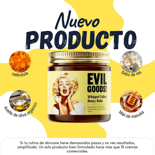 EVIL GOODS® - bálsamo de miel y sebo de res, hidratación natural, potente para tu piel con efecto anti envejecimiento